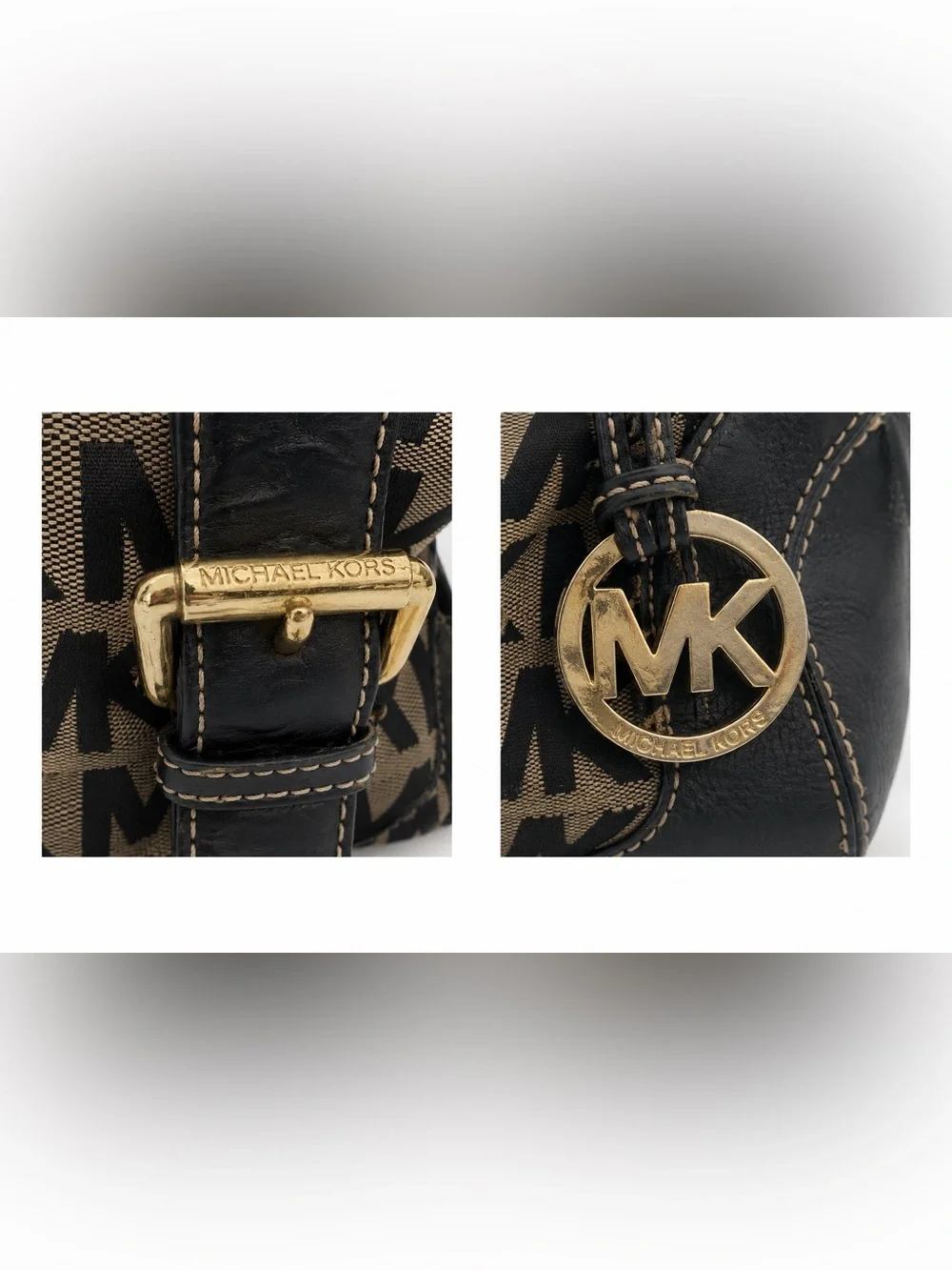 Michael Kors Grayson Signature Logo Jacquard Satchel 🖤 Leather Gold Hardware
